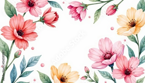 Delicate watercolor floral pattern, perfect for spring flyers , elegant, graphic