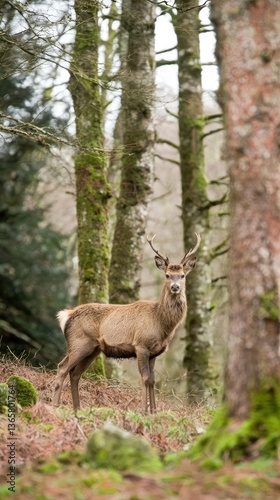 Majestic Stag Standing Among Trees in a Serene Forest Environment