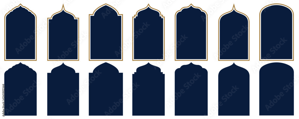 Islamic and ramadan kareem windows in oriental style. decorative oriental window collection.  islamic frame collection gold luxury ornament, Set of Islamic border frame vector art,
