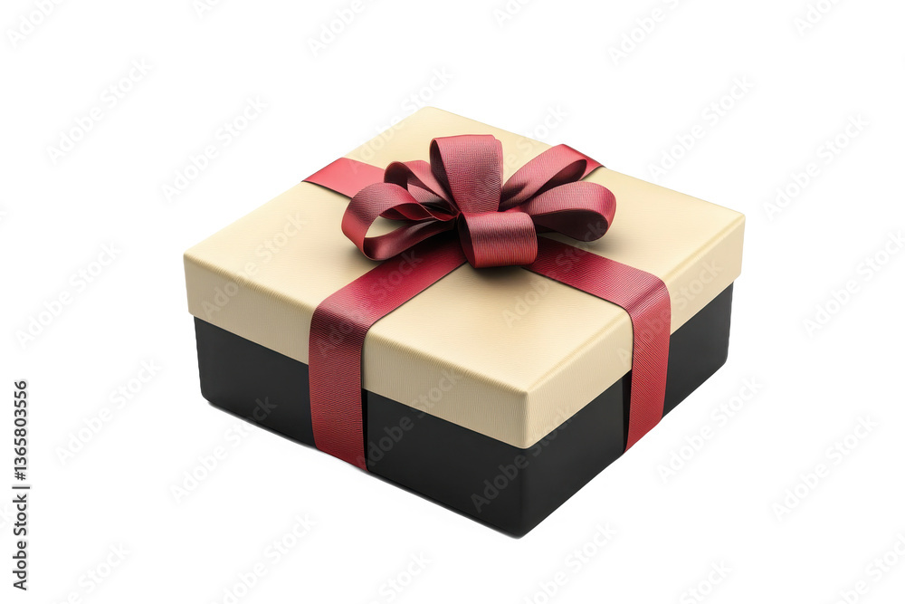 Obraz premium A gift box with a red ribbon on a black background is ready for a special event celebration