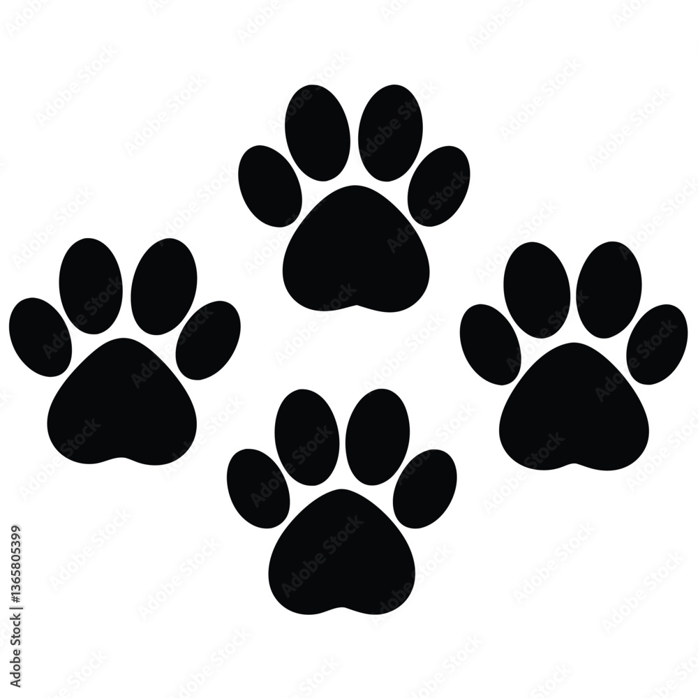 Fototapeta premium Different animal paw print vector illustrations and isolated background.