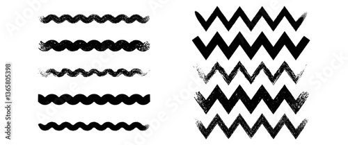 Brush line set. Vector calligraphy paint strokes. Vintage Chinese brushstrokes collection. Straight long hand drawn stripes background. Abstract black ink grungy lines