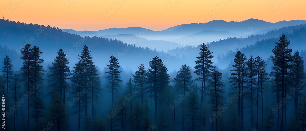 Fototapeta premium Misty Mountain Sunrise Forest.