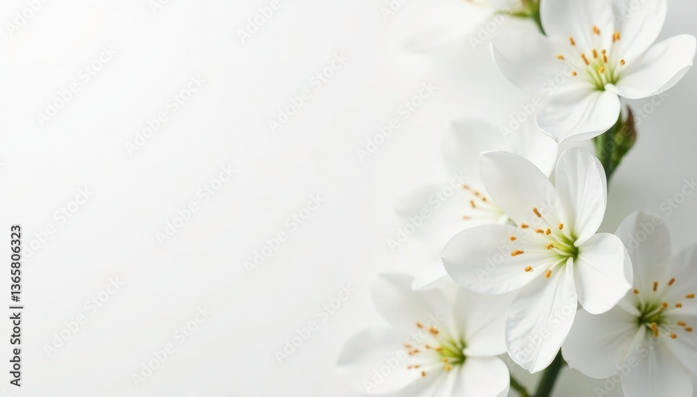 Obraz premium Delicate white blossoms against a pure white backdrop , peaceful, image, clean