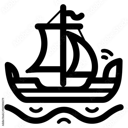 Simple sailboat illustration on waves  