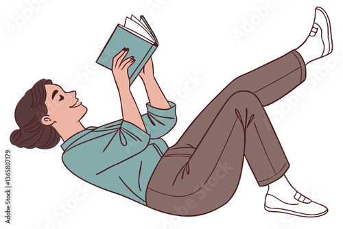 Woman Relaxing on Her Back While Reading a Book