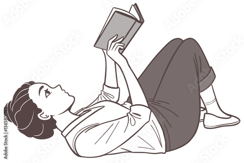 Woman Relaxing on Her Back While Reading a Book