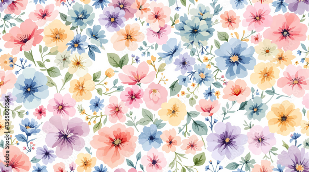 Watercolor background texture pattern white daisies flowers on white background