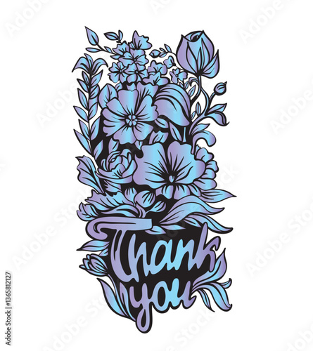 Vector illustration , floral background ,  flowers hand drawn thank you card.