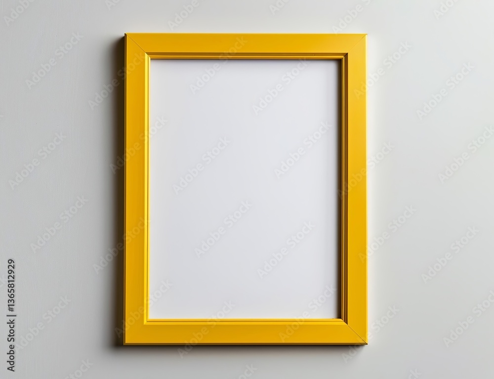 A simple yellow wooden picture frame with a blank white canvas on the wall, top view, flat lay, A simple yellow wooden picture frame with a blank white canvas on the wall, top view, flat lay,