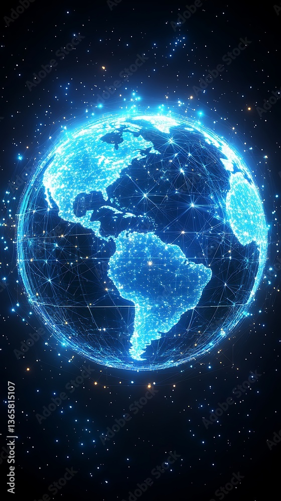 Obraz premium Glowing Digital Earth with Network.