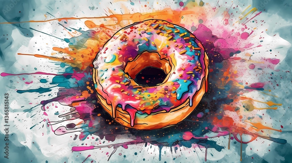 Obraz premium Sweet treat, vibrant colors, artistic donut
