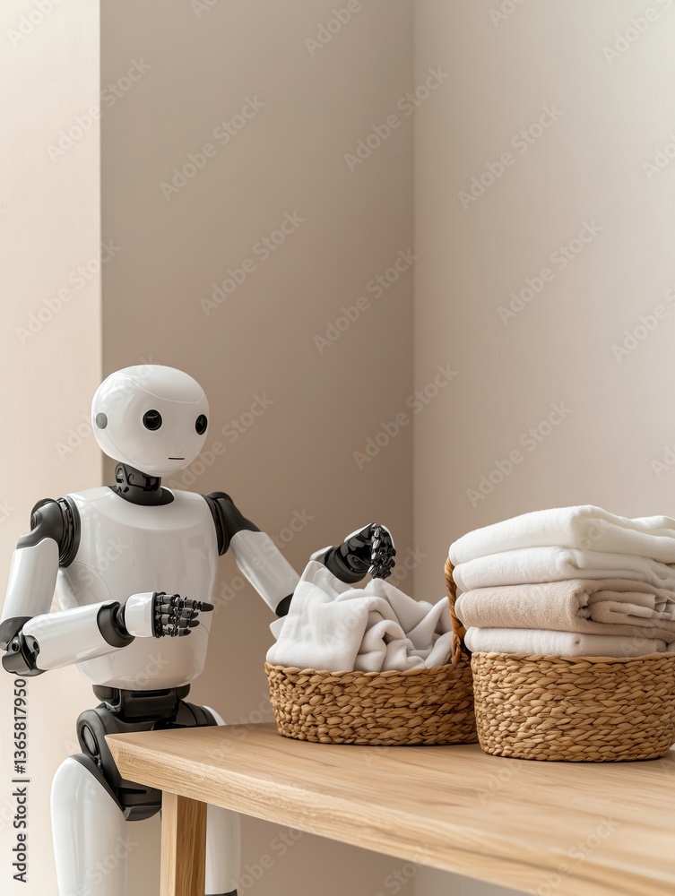 Fototapeta premium Efficient Robots Neatly Arranging Fabrics on a Minimalist Table