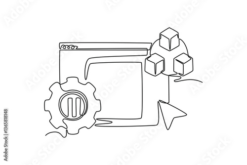 Blockchain in programmatic. Technology in service concept. Single line draw design. Vector graphic illustration