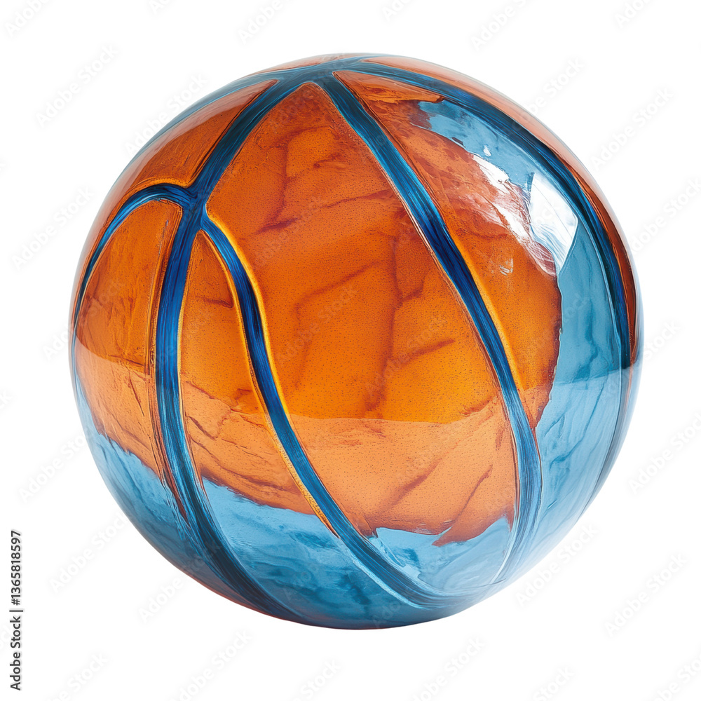 Fototapeta premium Vibrant Glass Basketball Art Piece with Transparent Background