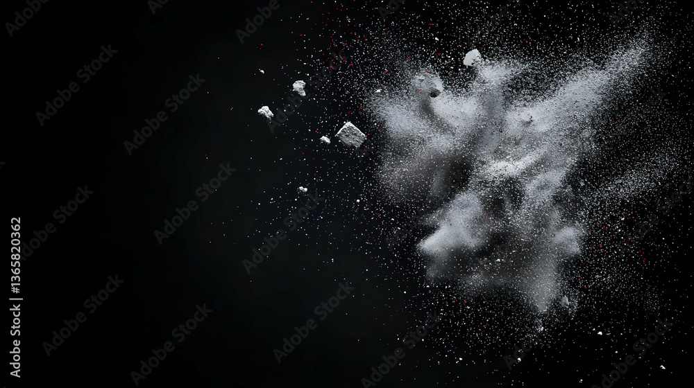 Fototapeta premium Abstract Powder Explosion Against Black Background