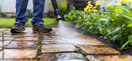 Pressure washing stone pathway cleaning service