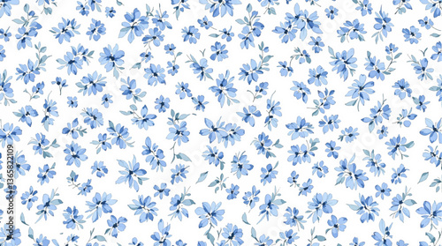 Watercolor Blue flower background for invitation card. Floral painted seamless pattern
