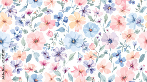 Watercolor flower background for invitation card. Floral painted seamless pattern