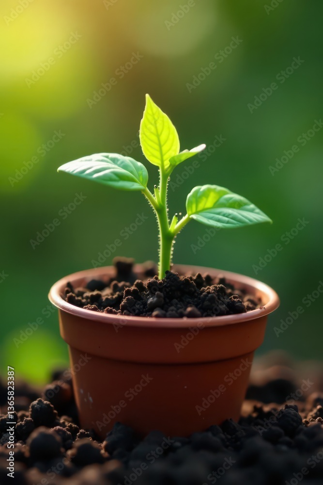 Tiny green tomato sprout in small pot, ready for planting , farm, soil Tiny green tomato sprout in small pot, ready for planting , farm, soil