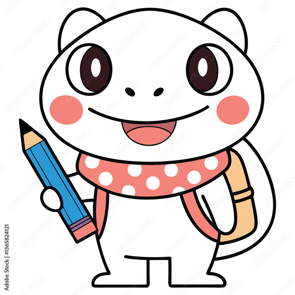 Obraz premium Cartoon Animal with Backpack and Pencil on Transparent Background Ready to Learn