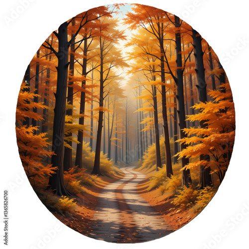 Autumn Forest Path, Scenic autumn road through golden forest