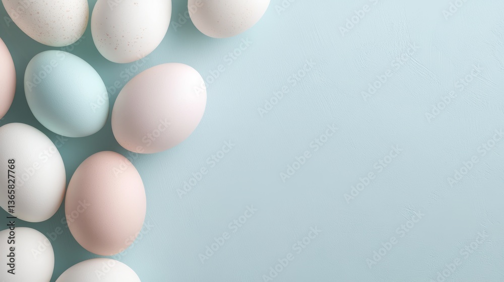 Colorful eggs arranged on a pastel blue surface ready for decoration during the spring holiday season Colorful eggs arranged on a pastel blue surface ready for decoration during the spring holiday season