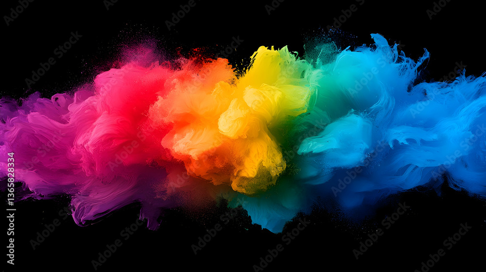Fototapeta premium Abstract Rainbow Paint Explosion Against Black Background