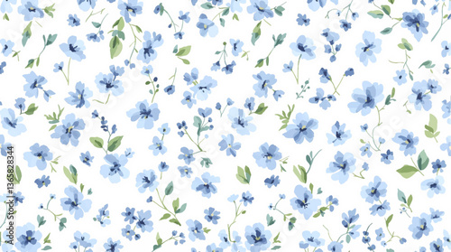 Watercolor Blue flower background for invitation card. Floral painted seamless pattern