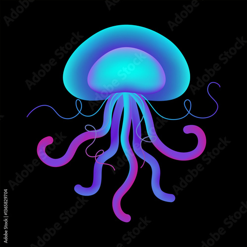 Vector illustration with gradient colorful jellyfish