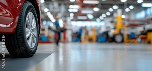 Wallpaper Mural Red car tire in auto factory repair shop Torontodigital.ca