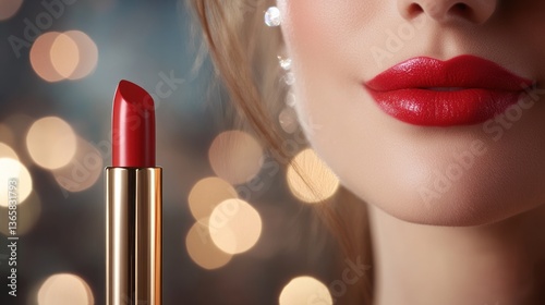 Red lipstick and lips macro