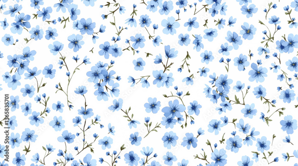 Watercolor Blue flower background for invitation card. Floral painted seamless pattern