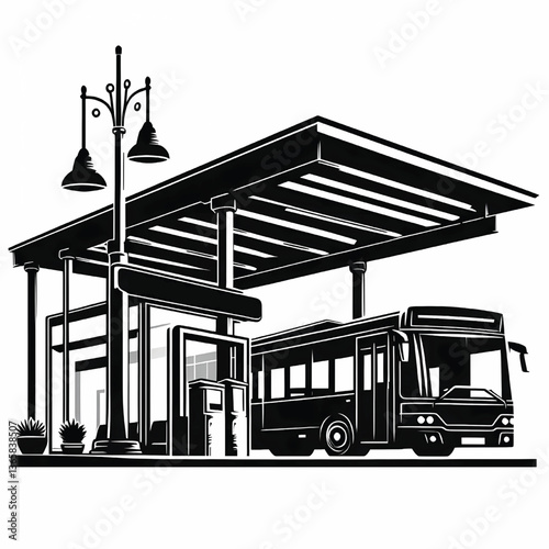 Bus station silhouette vector illustration isolated on a white background bus stop
