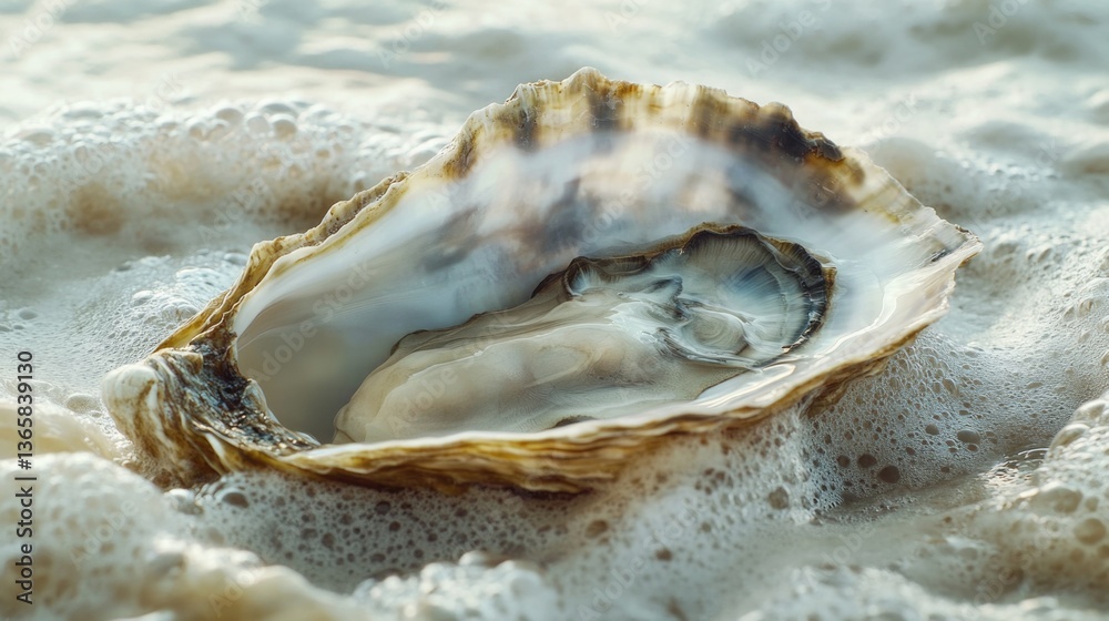 Open Oyster Shell on Sandy Beach Open Oyster Shell on Sandy Beach