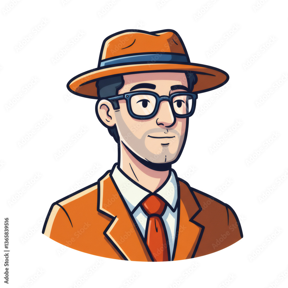 Cartoon Illustration of a Smiling Man in Orange Suit and Hat Cartoon Illustration of a Smiling Man in Orange Suit and Hat