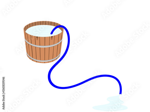 A wooden bucket full of water.