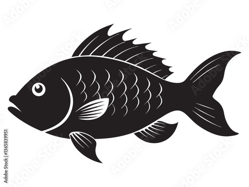Tilapia fish icon silhouette vector illustration with black color design illustration on a white background.