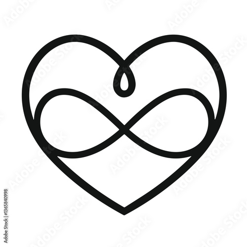 Simple infinity heart outline design representing love and eternity in black and white