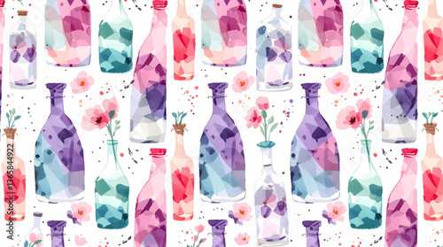Watercolor pattern bottles white background vector	