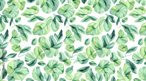 Watercolor pattern green leaves white background 