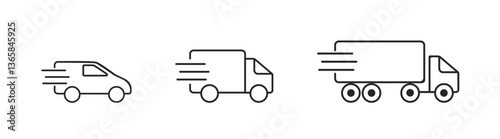 Delivery truck shipping service thin line icon set. Transport icon set. Vector illustration.