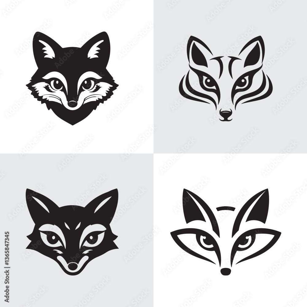 Fox Head Designs A Collection of Black and White Animal Silhouettes Fox Head Designs A Collection of Black and White Animal Silhouettes