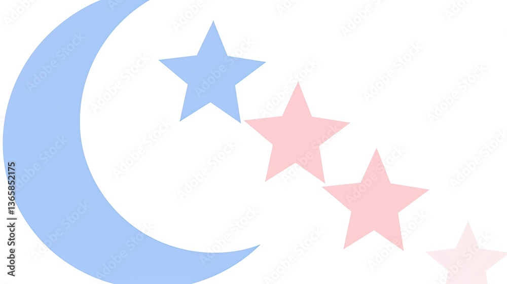 Obraz premium Cute moon and stars, pastel colors, clip art style