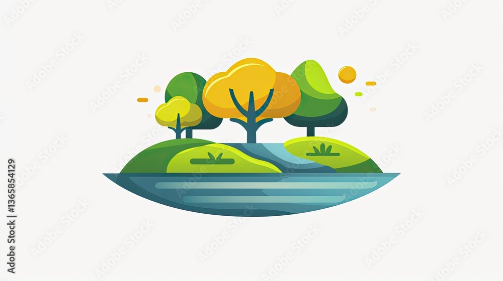 Naklejka premium Logo design featuring simple shapes of trees and a stream on a white background