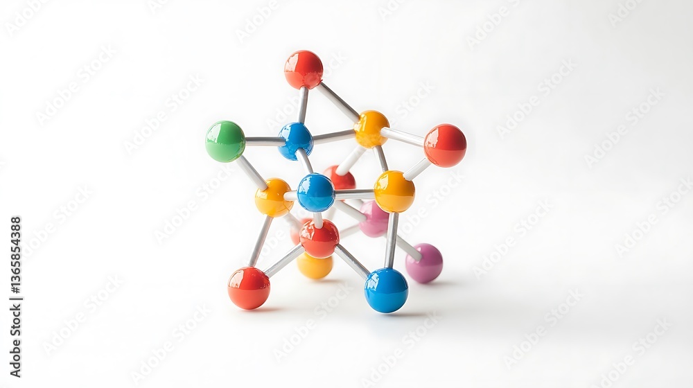 Colorful molecular model structure on a white surface backdrop Colorful molecular model structure on a white surface backdrop
