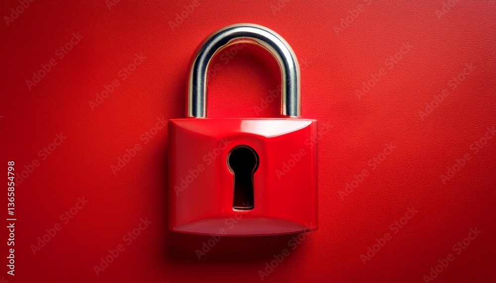 Fototapeta premium bright red lock with keyhole on a vibrant red background