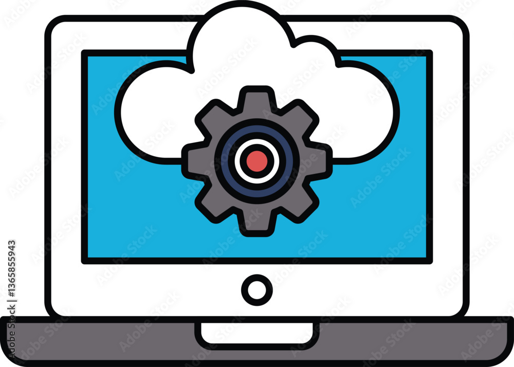A computer screen with a cloud and a gear A computer screen with a cloud and a gear