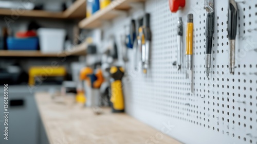 Organized workshop tools on pegboard wall