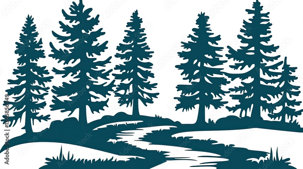 Obraz premium trees and a river on a white background